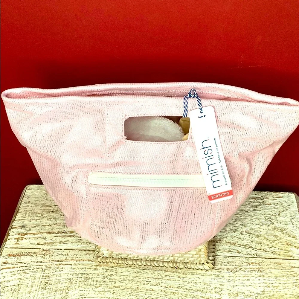 MIMISH Metallic Pink Storage Bin Round Canvas 100% Cotton With Zipper & …